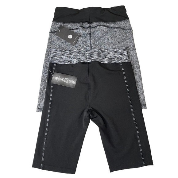 2 Set New Ebb & Flow Bike Shorts Athleisure High Waist Stretch Black Grey Size S - Picture 2 of 16